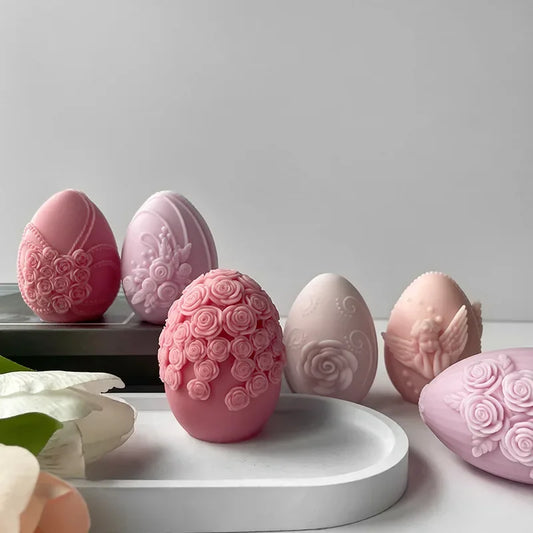 Easter Day Gift Egg Candle Making Silicone Mold Festival Embossed Butterfly Eggs Resin Epoxy Mould Sunflower Rose Soap Wax Tools