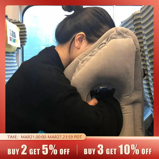 1pc Inflatable Air Cushion Travel Pillow Headrest Chin Support Cushions for Airplane Plane Office Rest Neck Nap Pillows