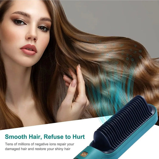 Professional 2 In 1 Electric Negative Ion Hair Straightener Brush Curling Comb With Lcd Display Hair Curling Tool Straight Brush