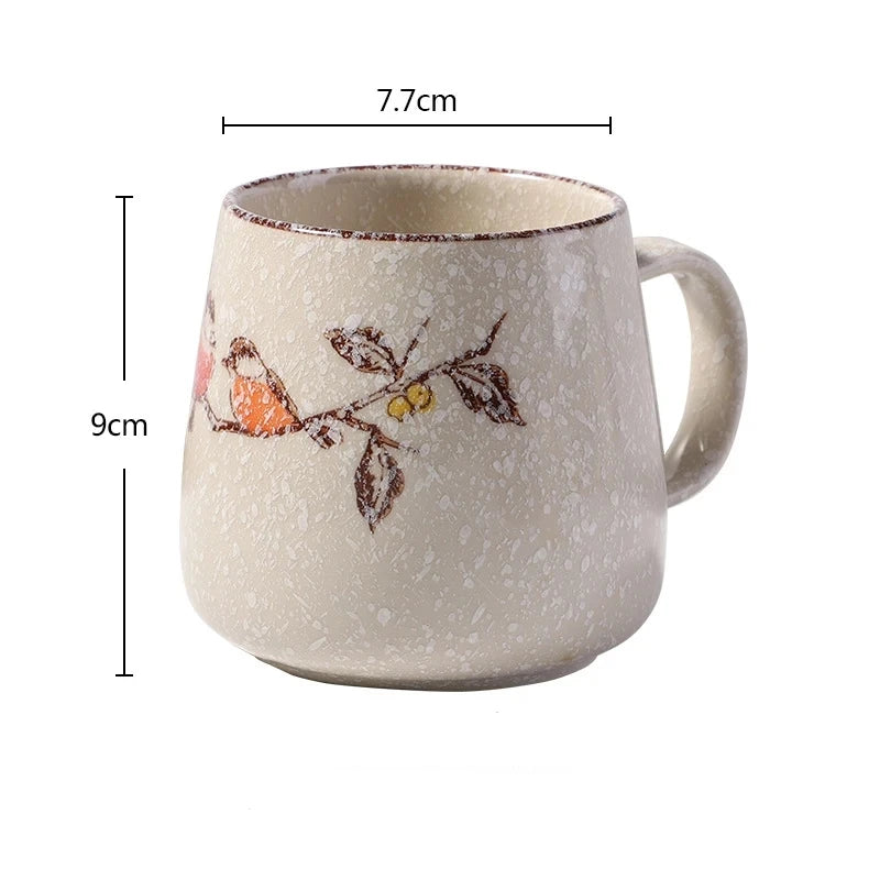380ml Japanese Retro Style Coffee Mug With Handle Ceramic Breakfast Oats Milk Cups Home Teacup Water Mug With Lid And Spoon Gift