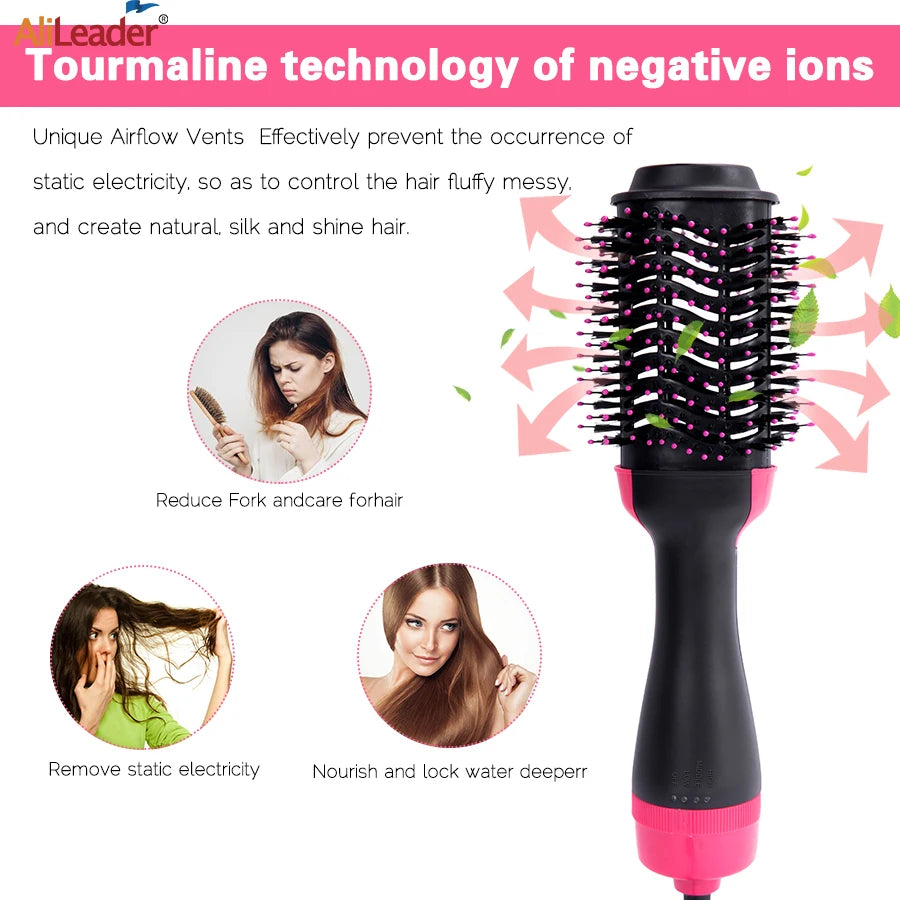Hot Air Comb 3 In 1 One-Step Hot Air Dryer Brush Styler And Volumizer Hair Straightener Curler Dry & Wet Hair Use Hair Brush