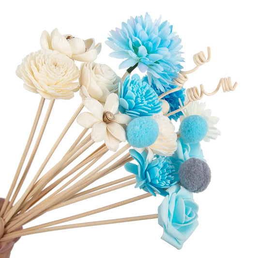 20PCS Blue Series Flower Rattan Sticks Fireless Fragrances Reed Diffuser Stick Diy Ornaments Home Decor