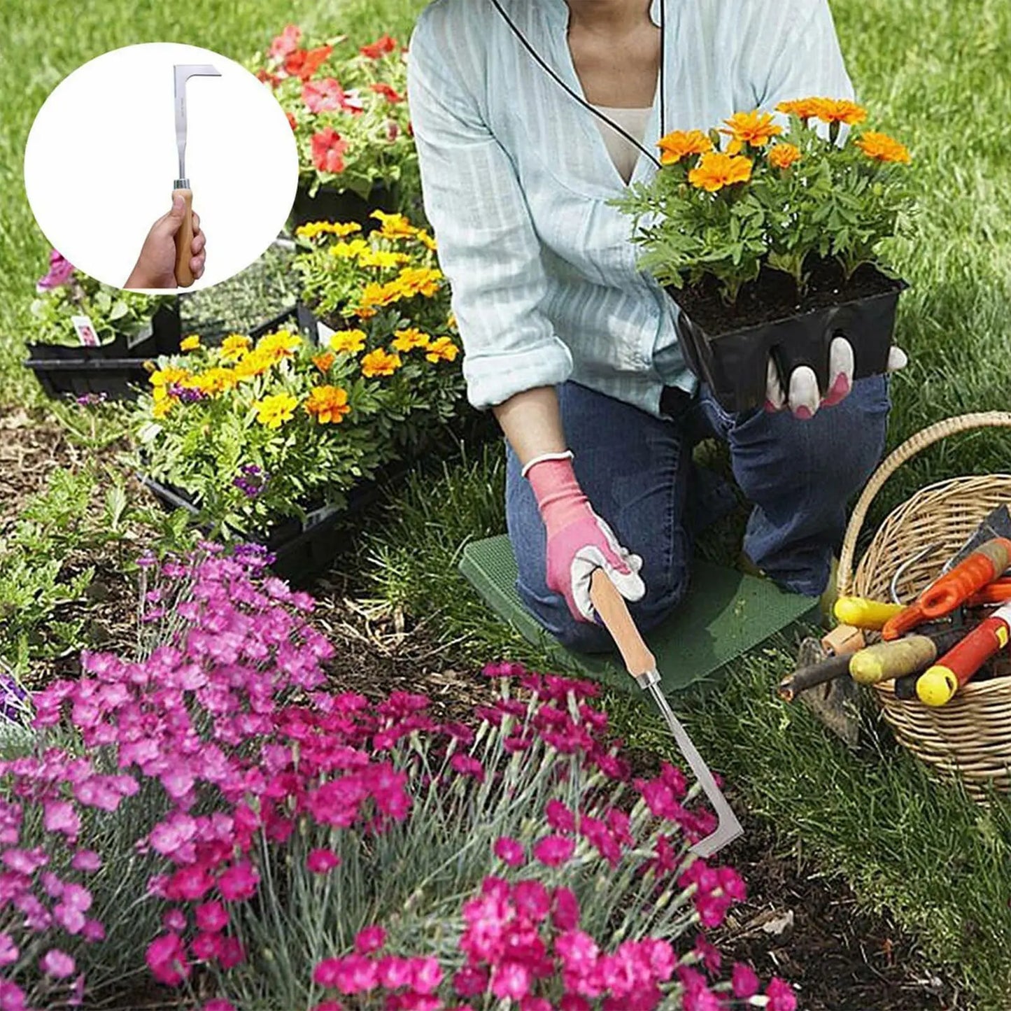 L Shaped Hand Crevice Weeder Root Remover Tool Outdoor Weeder Portable Weed Puller Handled Up Manual Stainless Steel Garden Tool