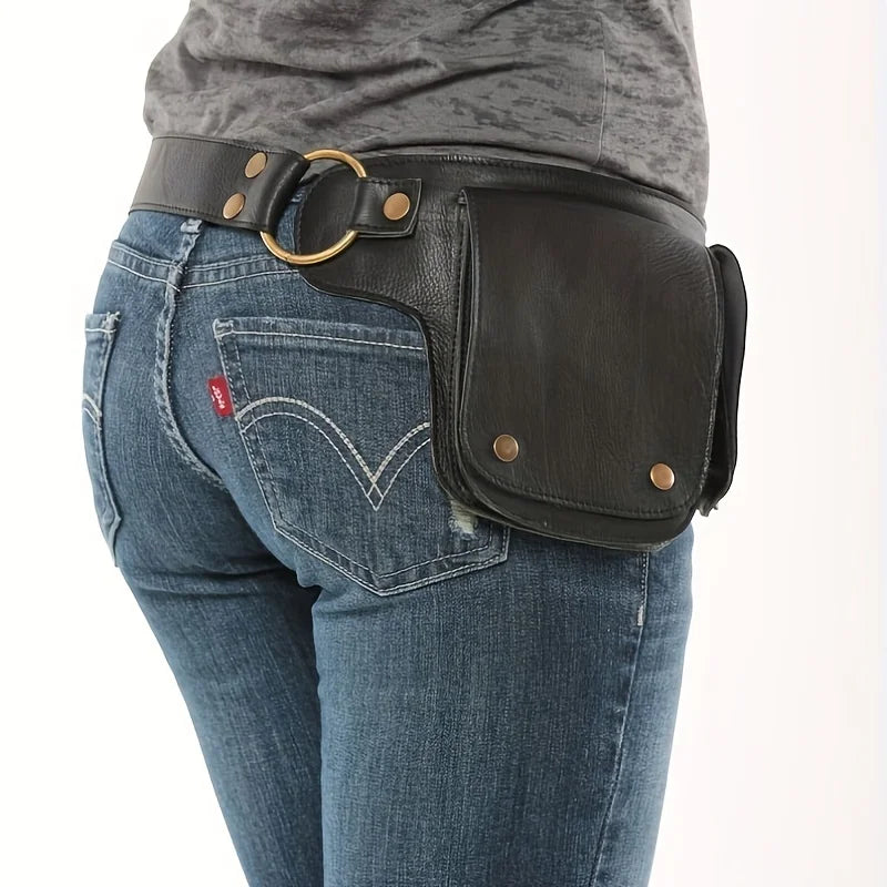Vintage Handmade Waist Thigh PU Bags  Phone Riding Adjustab le Crossbody Outdoor Tools Small Multi-layer Leather Phone Waist Bag