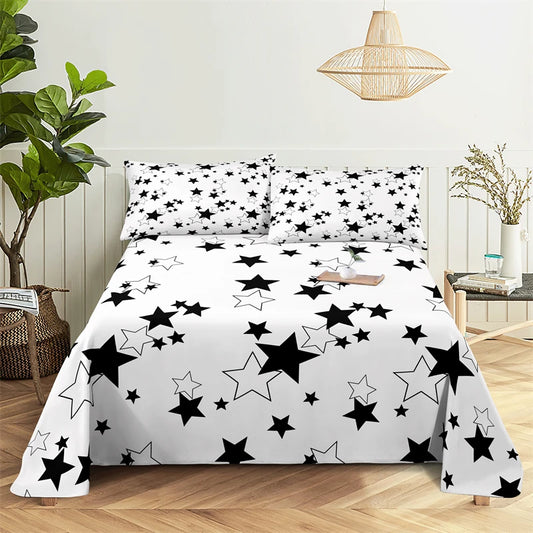 Stars 0.9/1.2/1.5/1.8/2.0m Bedding Sheet Home Digital Printing Polyester Bed Flat Sheet with Pillowcase Print Bed Sheet