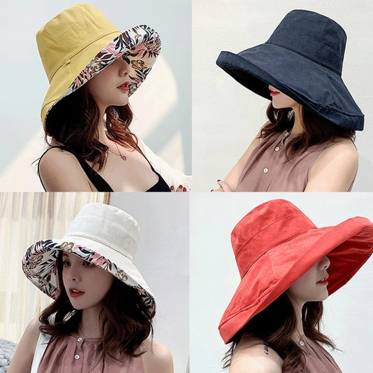 2024 Women's Hat Bucket hat Panamanian Women  Four Seasons Fisherman Hat Big Brim Hat Double-Sided Fisherman Hat Sun Visor Cap