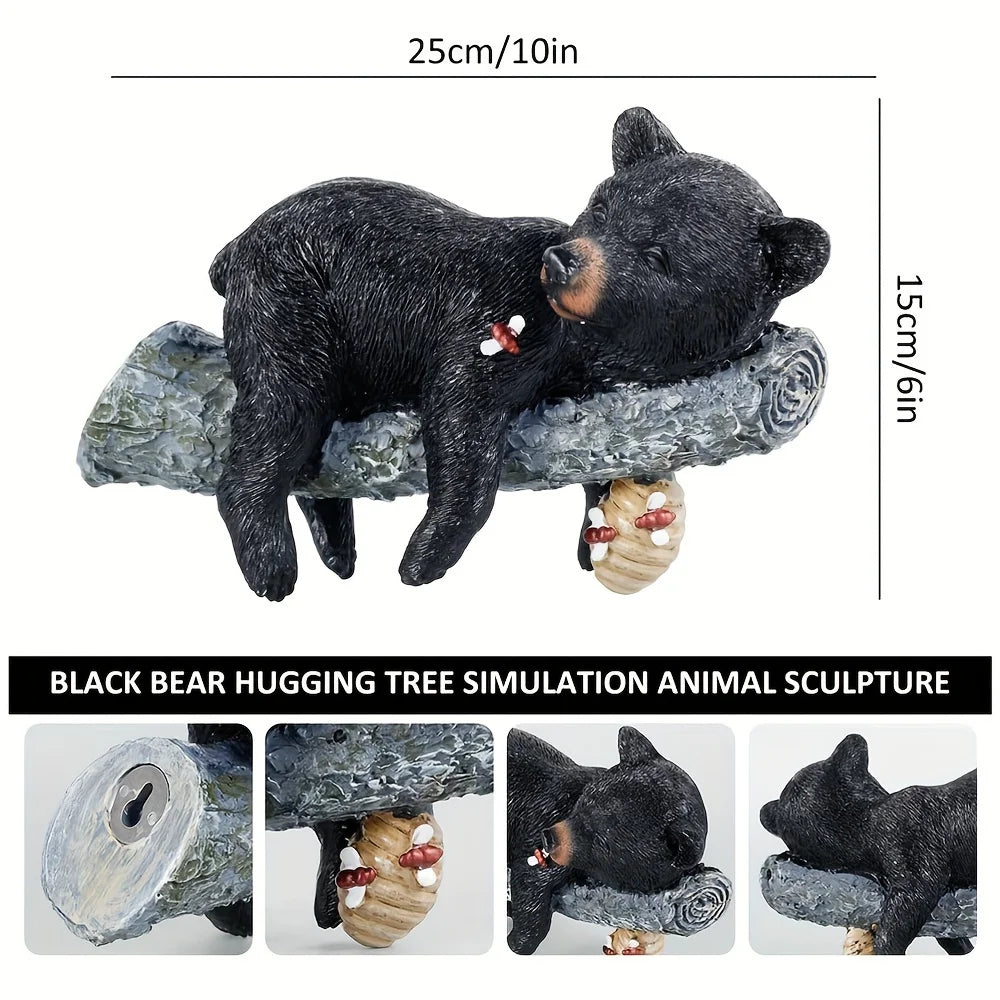 1pc Black Bear Cub Napping Hanging Out In A Tree Figurine Realistic Animal Figurines Wall-Mounted Art Statue Funny Garden Yard