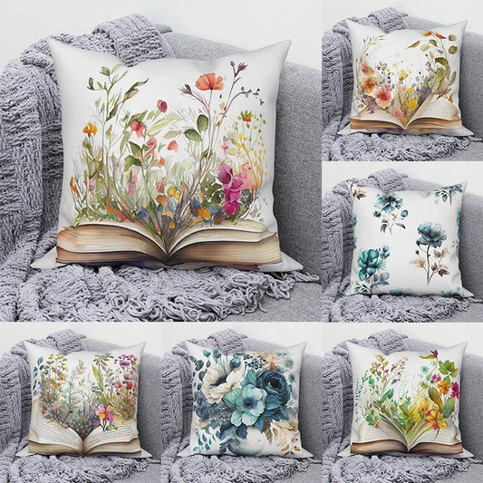 Boho Floral Pillow Cover Spring Flower Sofa Cushion  Square Throw   Modern Home Living Room Decor