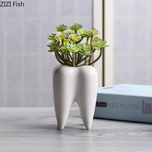 Creativity Tooth Decorative Vase Ceramic Flower Arrangement Living Room Decoration Teeth Vases Modern Decor Artwork Ornaments