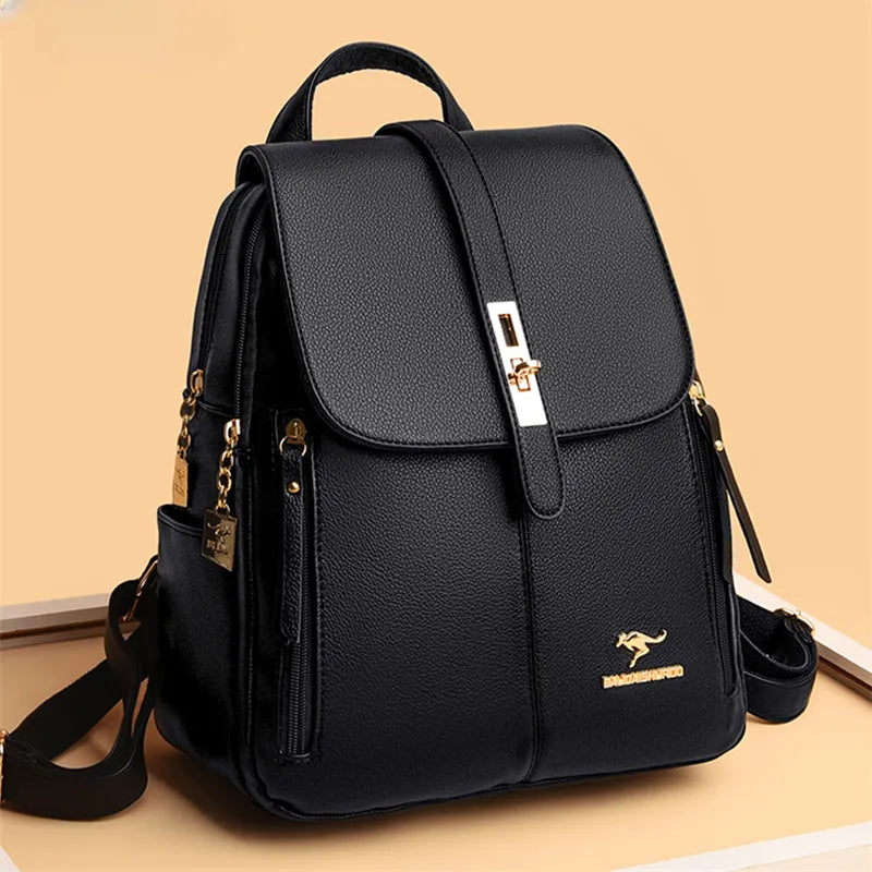Luxury Women Leather Backpacks for Girls Sac A Dos Casual Daypack Blac Country Mouse