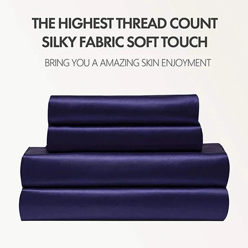 High End Satin Fabric Queen Size Bed Sheet Set Luxury Grade A Bed Linen Set Solid Silky King Size Bed Cover Set Bedsheet Sets