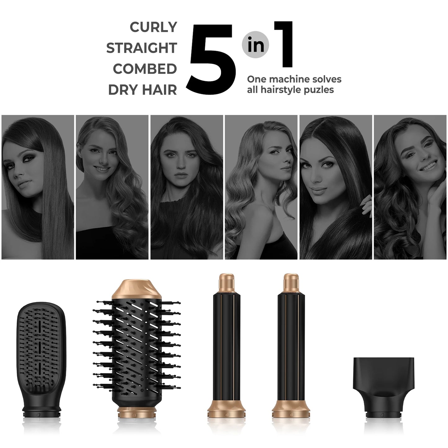 New 5 In1 Hair Dryer Curling Iron Straightener Hair Brush Electric Hairdryer Folding Styling Comb Multi Hair Styler Hair Care