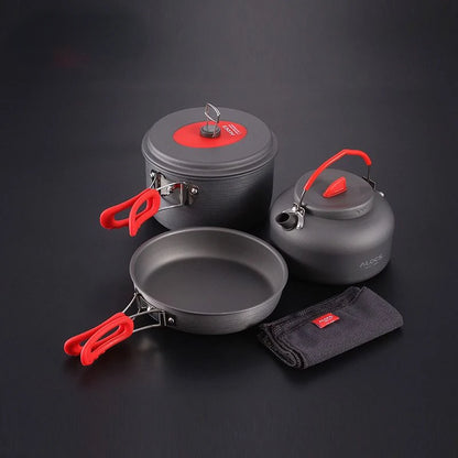 Alocs Camping Cookware Set with Folding Pot, Water Kettle, Frying Pan, for Backpacking, Picnics, and Hiking