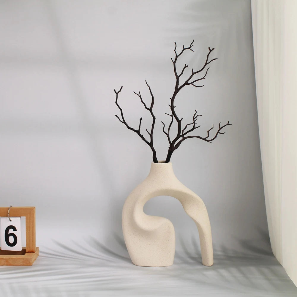 1 Living Decorative Ceramic Vase Flower Dried Crafts Artificial Floral Geometric Irregular Figure Plants Flowerpot Storage Vase