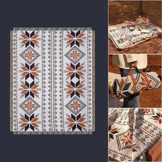 Camping Picnic Mat Throw Blanket Bohemian Style Elegant Design Soft Comfortable Light Weight Home Outdoor Beach Travel Use