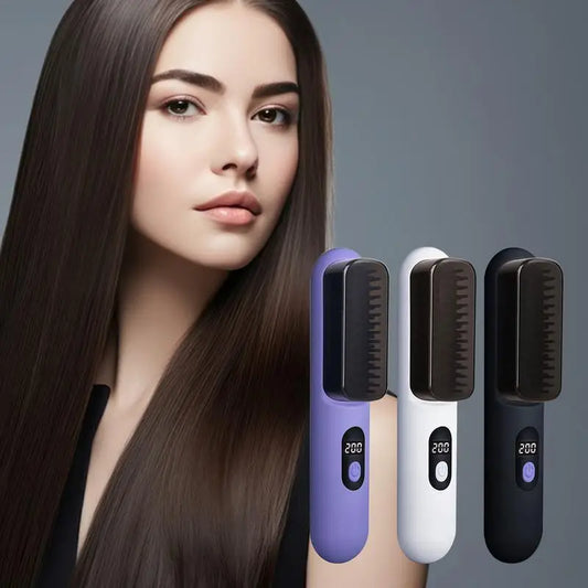Mini Hair Straightener Hot Comb Hair Styling Tools Hair Brush Straightener Comb 3-Speed Hot-Air Brushes Frizz Free Hair Styling