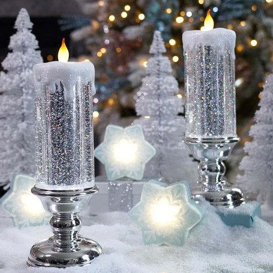 Christmas LED Candle Light Decorative Craft Night Lights Swirling Glitter Colorful Fantasy Crystal Night Lights Xmas Party Home