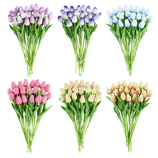 10 Heads Luxury Artificial Tulips Flowers White Real Touch Bouquet Foam Fake Flower Wedding Home Living Room Christmas Decoratio