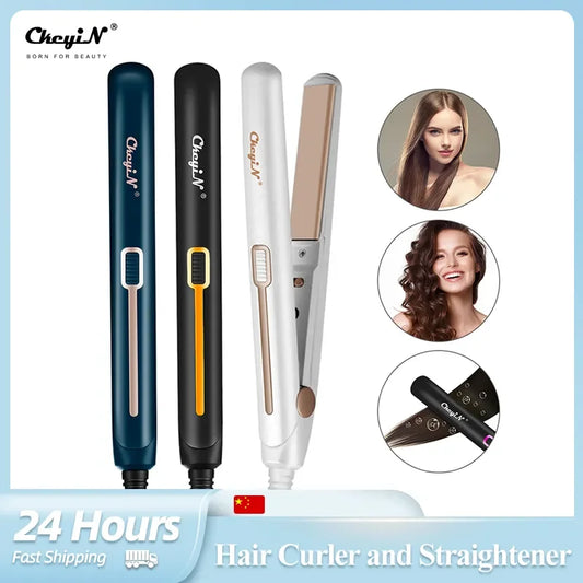 CkeyiN 20mm Professional 2 in 1 Hair Straightener Mini Hair Curler Thermostatic Fast Heat Flat Iron Curling Iron Waver Plate