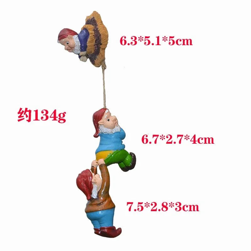 Resin Climbing Gnome Sculpture White Beard Dwarf Art Statue Courtyard Landscape Figurines Garden Tree Decoration Elf Pendant
