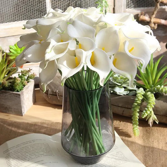 37cm White PU Fake Flower Artificial Calla Lily for Home Decor Wedding Bridal Bouquet Home Table Flower Bouquet Decor 10/5Pcs
