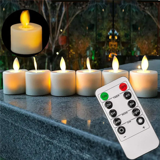 4 or 6 Flameless Moving Wick Candles With Remote Control Realistic Christmas Church Wedding Fake Electronic Candle LED Wedding