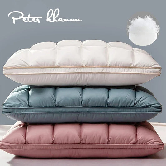 Peter Khanun 3D Bread White Goose Down Pillows Ergonomic Orthopedic Neck Pillows 100% Cotton Cover & Pinch Pleat Design P01