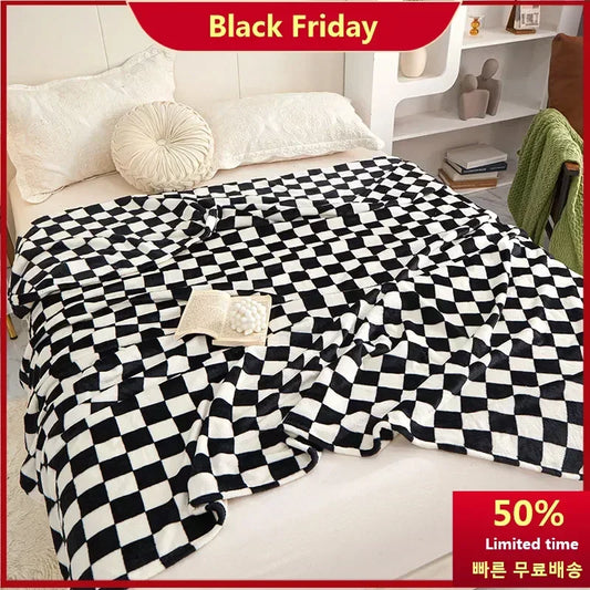 Flannel Blanket for Bedroom Soft Air Conditioning Blankets Checkerboard Elements Sofa Blanket Portable Nap Shawl Towel 블랭킷 담요