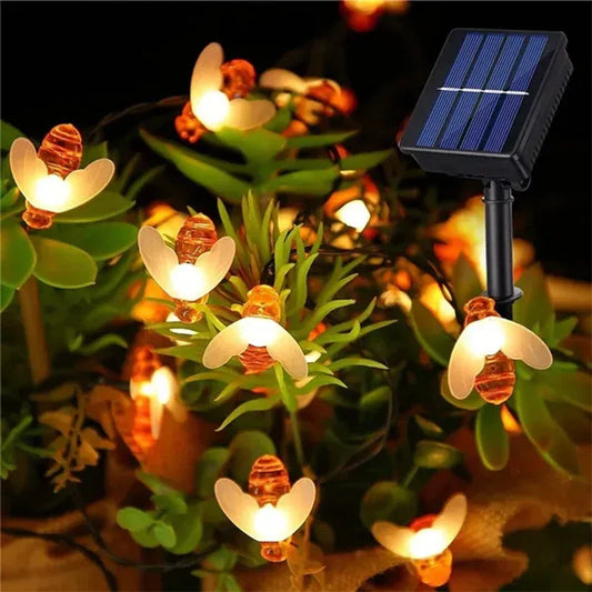 Solar Bee String Lights Outdoor Fairy Light Chritmas Garland 8 Modes Waterproof Patio Light for Garden Party Decor