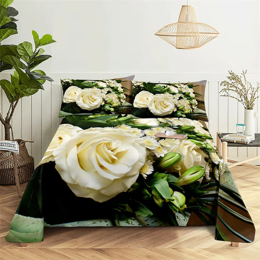 Green Leaf Rose 0.9/1.2/1.5/1.8/2.0m Queen Sheet Set Flat Sheet Bed Sheets and Pillowcases Bedroom Bed Sheet Set Bedding Set