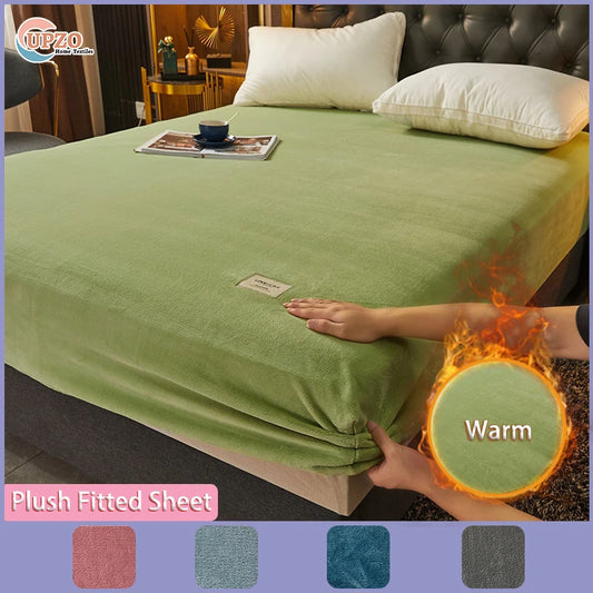 1PC  Simple Solid Color Fitted Sheet Nordic Mattress Cover Plush bed sheet Winter Warm Elastic  Soft Bed Sheet With Elastic Band