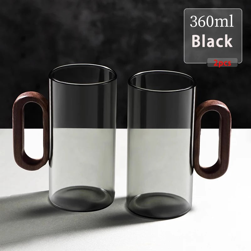 2/4/6pcs Glass Mug With Wooden Handle Heat-resistant Teacup Set Transparent Breakfast Milk Juice Cup Home Party Drinkware