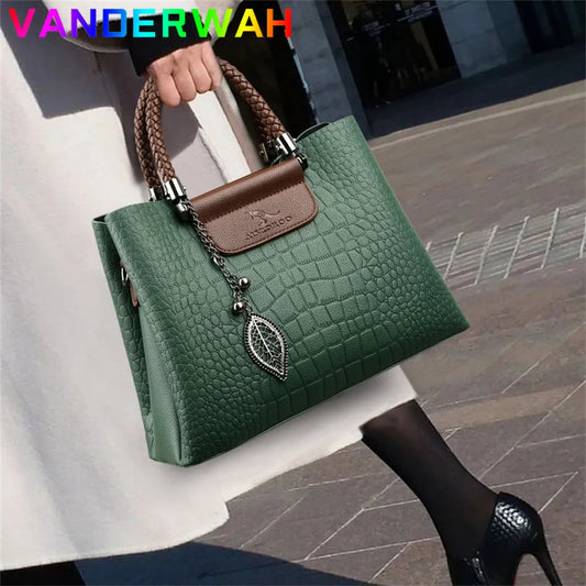 Brand Leather 3 Layers Alligator Crossbody Bag for Women Female Shoulder Messenger Sac Luxury Designer Ladies Handbags