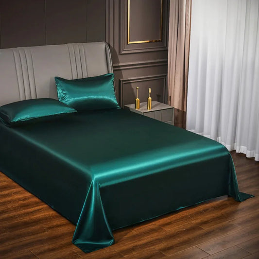 Satin Silk Bed Sheets for Summer Plain Flat Sheet for Double Bed Twin/Full/Queen/King Size Bed Linen (pillowcase need order)