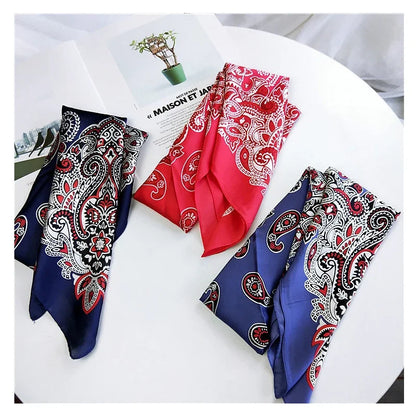 2023 Fashion Bandana Hair Scarf For Women Paisley Print Kerchief Silk Satin Head Scarfs Square Shawl Wraps Neck Scarves For Lady