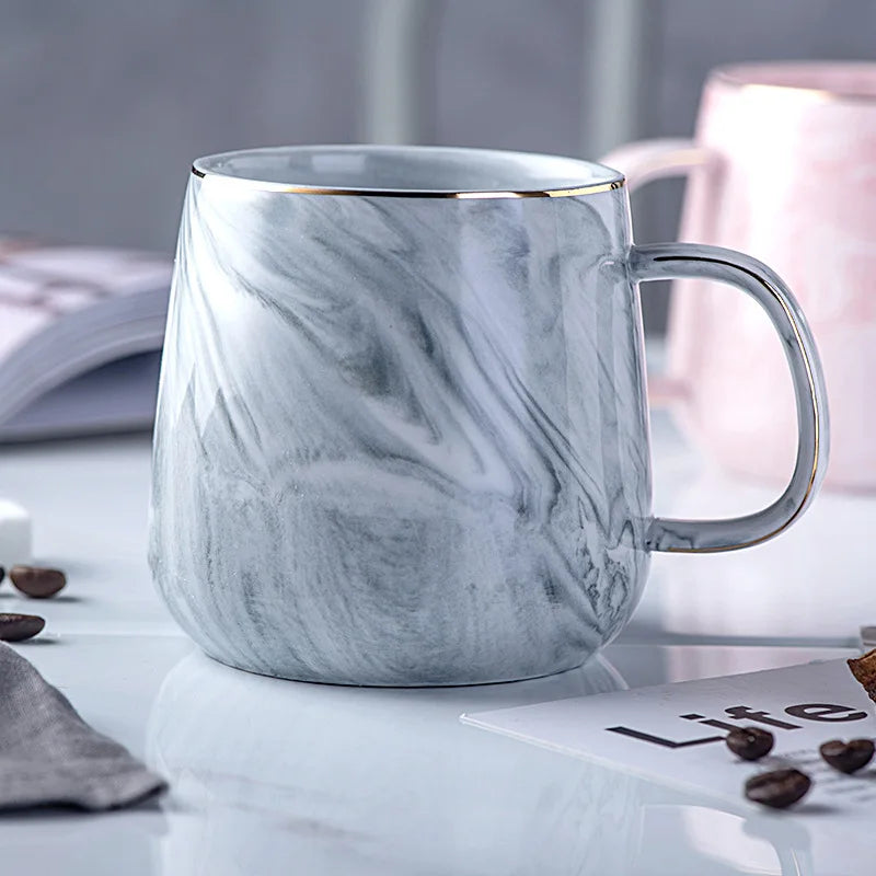 Ceramic Cup Nordic Gold Rim Coffee Oatmeal Breakfast Heat Insulation Cup Marble Pattern Solid Color Creative Personality Mug