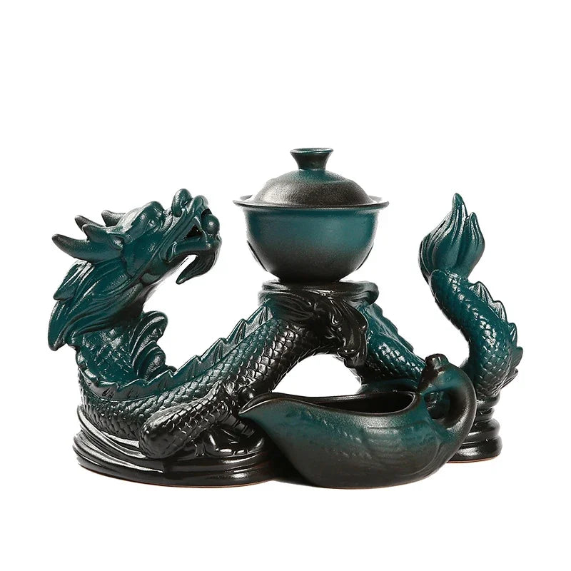 1 set, creative lazy tea set, semi-automatic dragon teapot, magnetic rotating water-conducting tea set, Chinese Kung Fu tea set