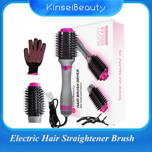 Woman brushing hair brush 2 In 1 Electric Hot Air Brush One Step Professional Salon Hair Styler Electric Ion Blow Dryer Brush