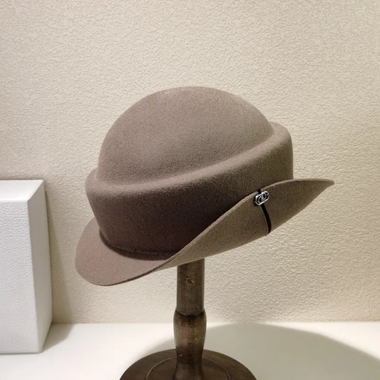 Hepburn style elegant wool fisherman hat high sense French style flanged hat Fashion Australian wool felt hat