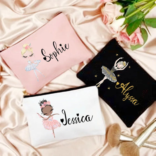 Dance Girl Cosmetic Bag Personalized Name Stationery Supplies Storage Pouch Travel Toiletry Pouch Makeup Bag Gift for Girls
