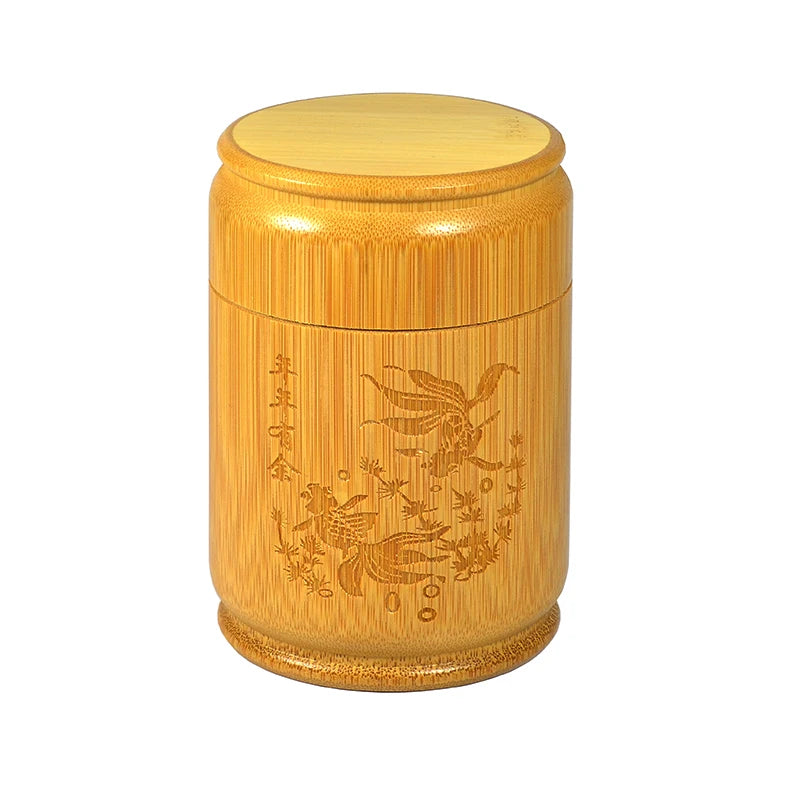 Handmade Bamboo Tea Storage Box Chinese Carved Tea Canister Lid Seal Kitchen Storage Jars Accessories Spice Box Organizer