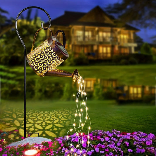 Outdoor Solar Watering Can Light Star Shower Garden Art LED String Light Pathway Patio Hanging Lantern Kettle Decorative Lamp