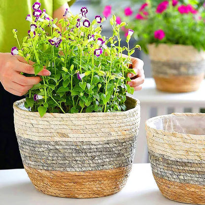 Handmade Woven Planter Basket Laundry Storage Decorative Basket Straw Wicker Rattan Seagrass Garden Flower Pot Storage Basket