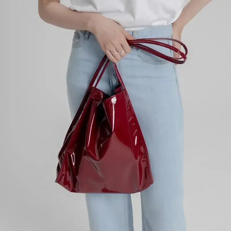 Fashion Patent Leather Women Shoulder Bags Vintage Female Casual Tote Handbags Large Capacity Ladies Shopping Bag