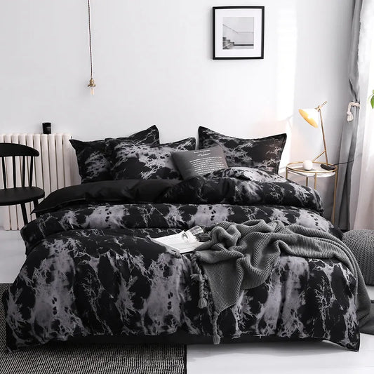 Couple Black Duvet Cover with Pillow Case Luxury Modern Comforter Bedding Set Quilt Cover Queen/King Double Single Bed