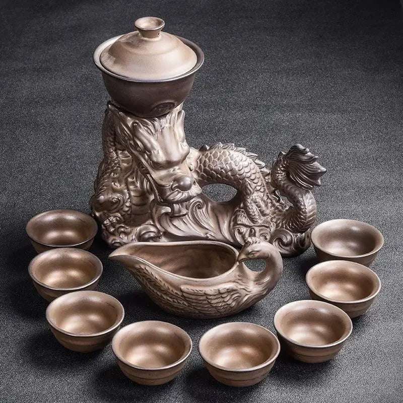 2024 Dragon tea set Chinese kung fu tea set high-end automatic bone china teapot tea cup set travel for 8 people