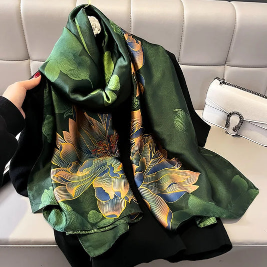 Women Scarf Silk Scarves Spring And Summer Fashion Printing Shawl Temperament Long Wrap Thin For Travel Warm Neck Sun Protection