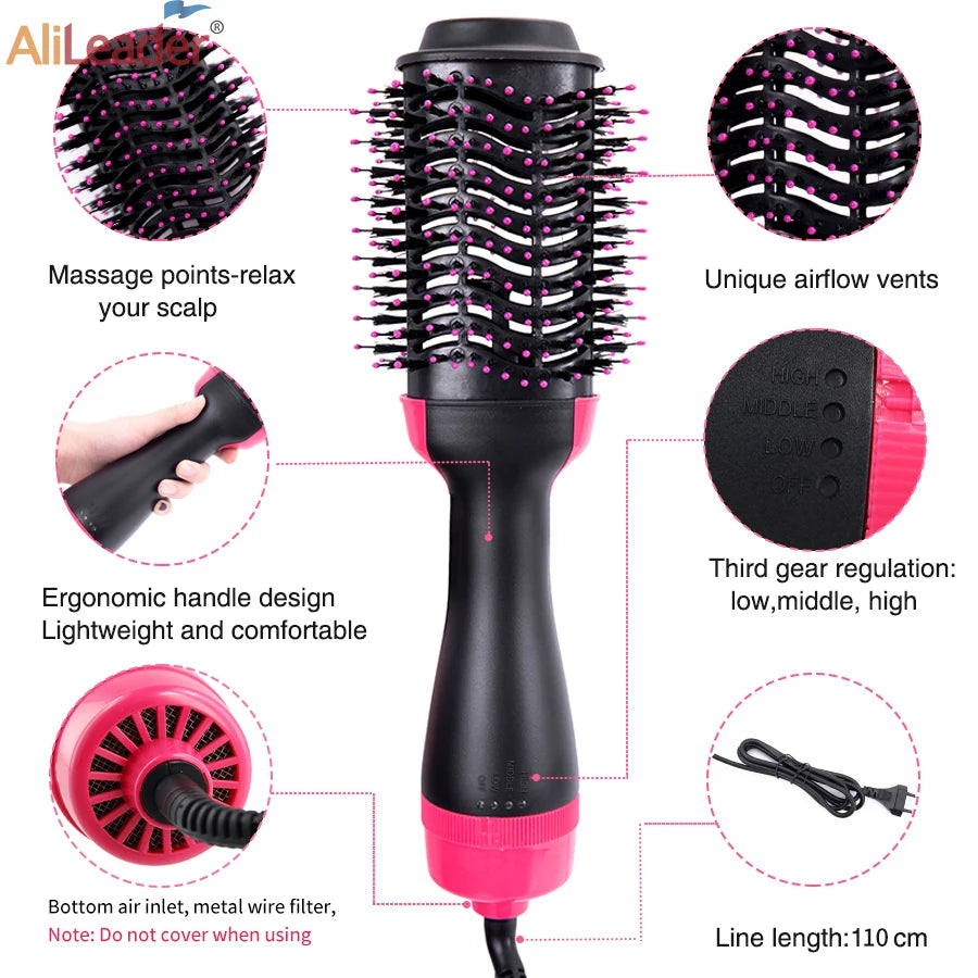 One Step Hot Air Brush Salon Professional Hair Dryer & Volumizer Hot Air Brush Negative Ion Generator Hair Straightener Curler