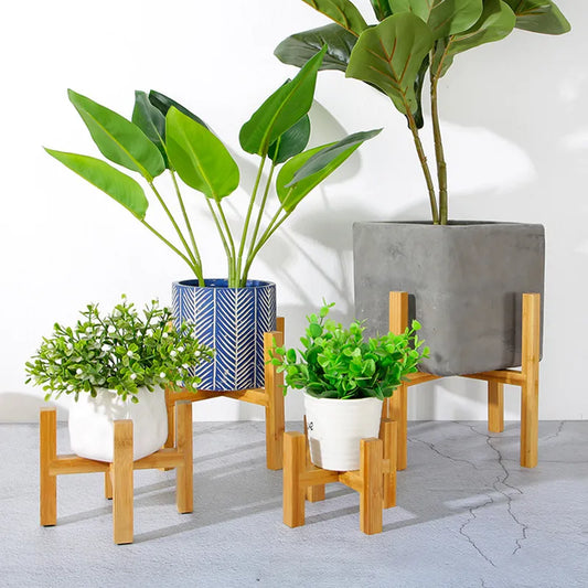 Small Durable Wood Planter Pot Trays Flower Pot Rack Strong Free Standing Bonsai Holder Home Garden Indoor Display Plant Stand