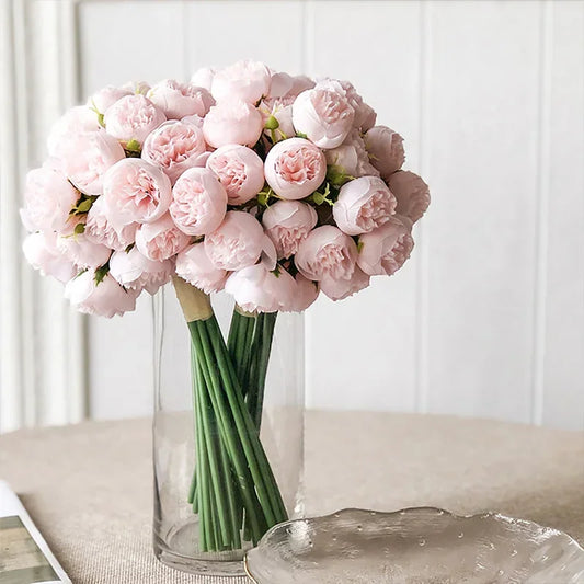 27 Heads Artificial Silk Peony Bouquet Luxury Home Decoration Table Flower Photography Props Fake Flower Wedding Bride Flower
